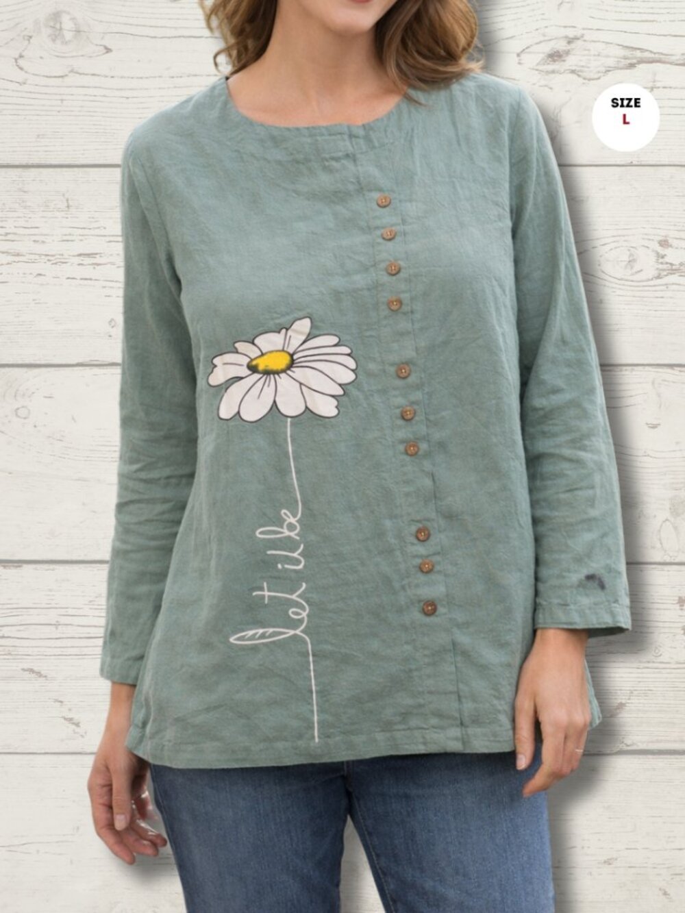 Boutique “Let It Be” Daisy Cotton Blouse | Sage Green | Size Large